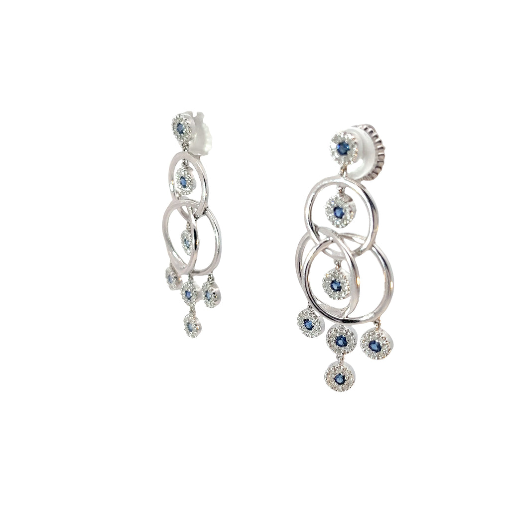 14k White Gold 1.00ct G SI1 Round Diamond and 1.00ct  Round Blue Sapphire Dangle Bubble 1.75 inch Long/ .75 inch Wide 8.2 Gram