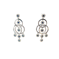 14K WHITE GOLD 1CT DIAMOND AND 1CT BLUE SAPPHIRE DANGLE BUBBLE 1.75 LONG , .75 WIDE 8.2GRAM