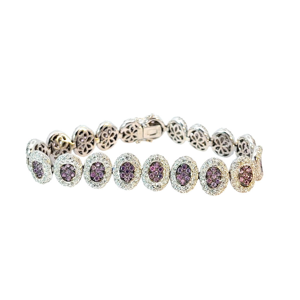 18k White Gold 4.22ct F VS2 Round Diamond and 3.40ct Round Pink Sapphires Bracelet