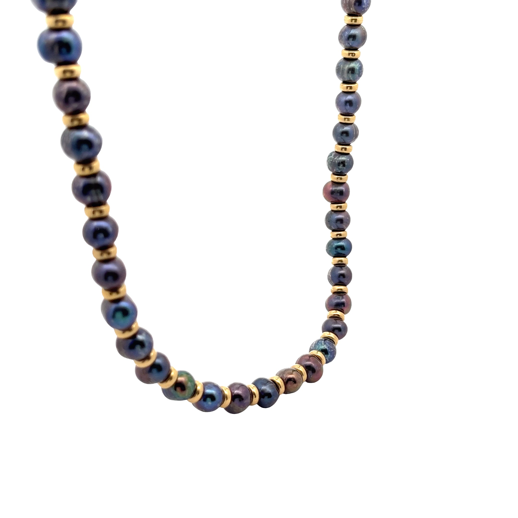18k Yellow Gold Tahitian Pearl and Gold Beaded Choker Necklace