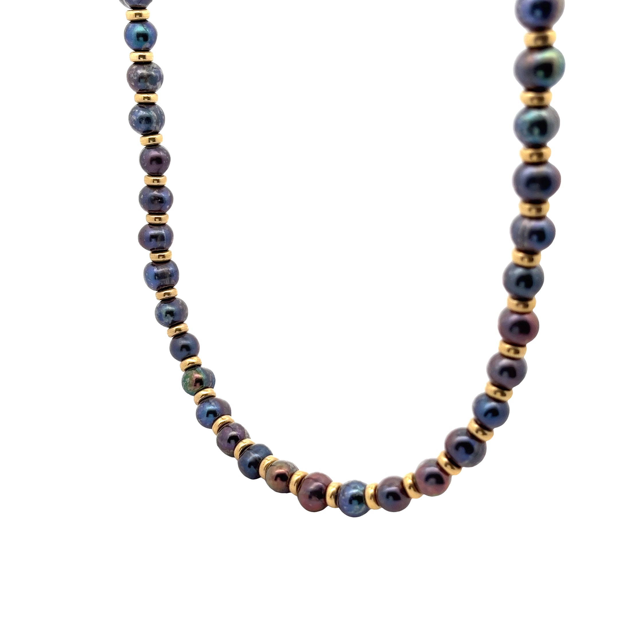 18k Yellow Gold Tahitian Pearl and Gold Beaded Choker Necklace
