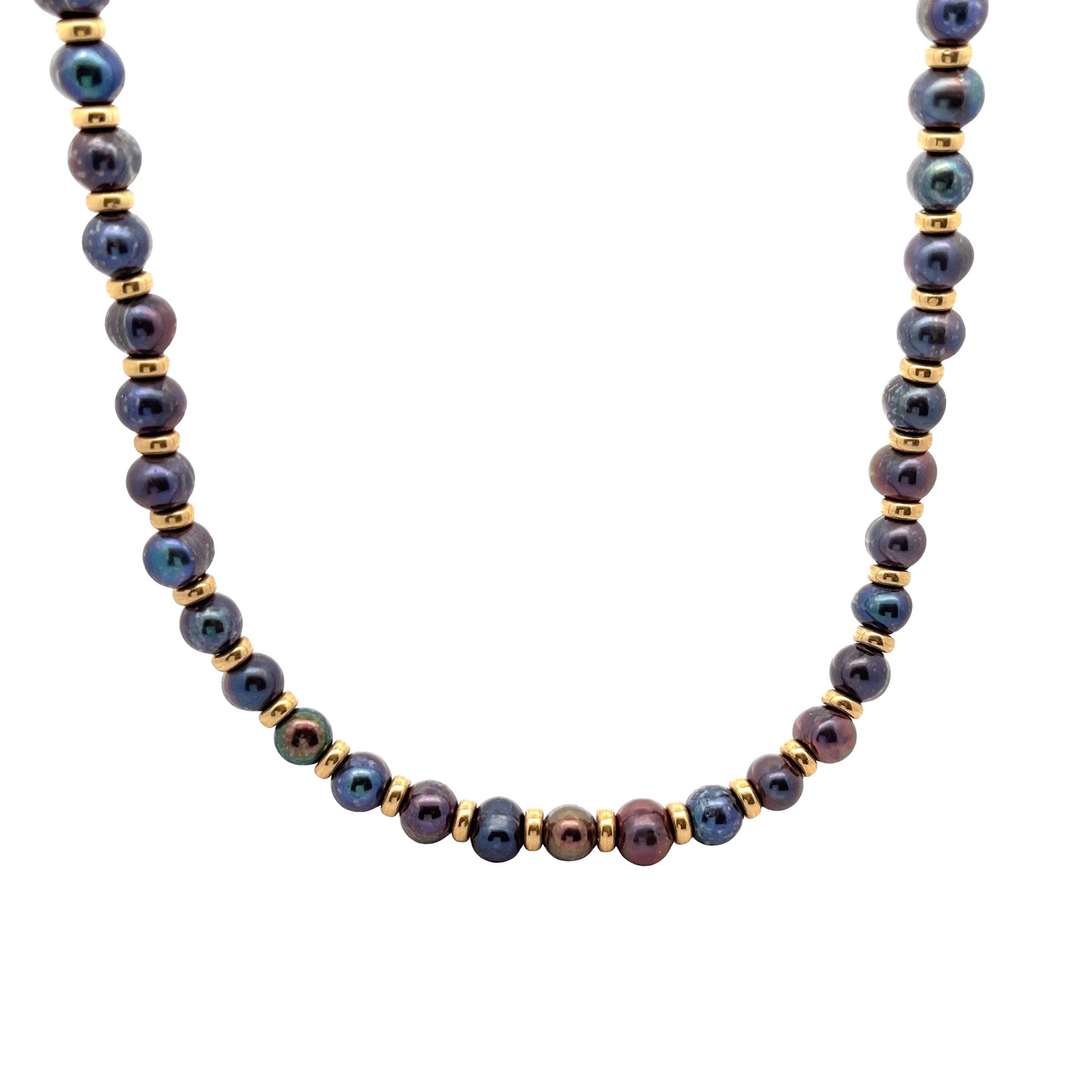 18k Yellow Gold Tahitian Pearl and Gold Beaded Choker Necklace