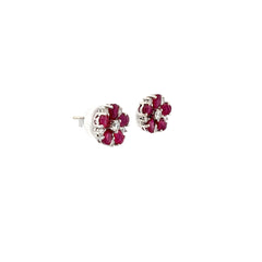 18k White Gold 1.25ct Pear Shape Ruby and .25 F VS2 Round Diamond Earrings