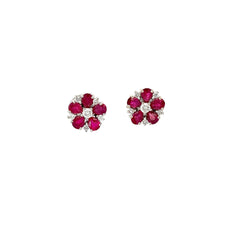 18k White Gold 1.25ct Pear Shape Ruby and .25 F VS2 Round Diamond Earrings