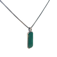 Sterling Silver 17.5 gram Necklace / Dog Tag Green Malachite Pendant