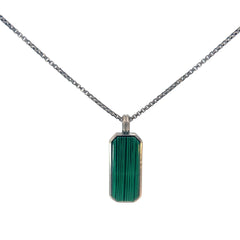 Sterling Silver 17.5 gram Necklace / Dog Tag Green Malachite Pendant