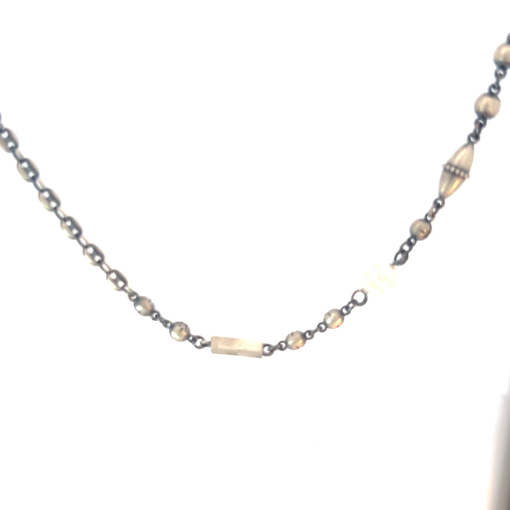 Sterling Silver 42.30 Gram Pearl, Black Onyx, and Cubic Zirconium Beaded Necklace