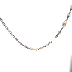 Sterling Silver 42.30 Gram Pearl, Black Onyx, and Cubic Zirconium Beaded Necklace