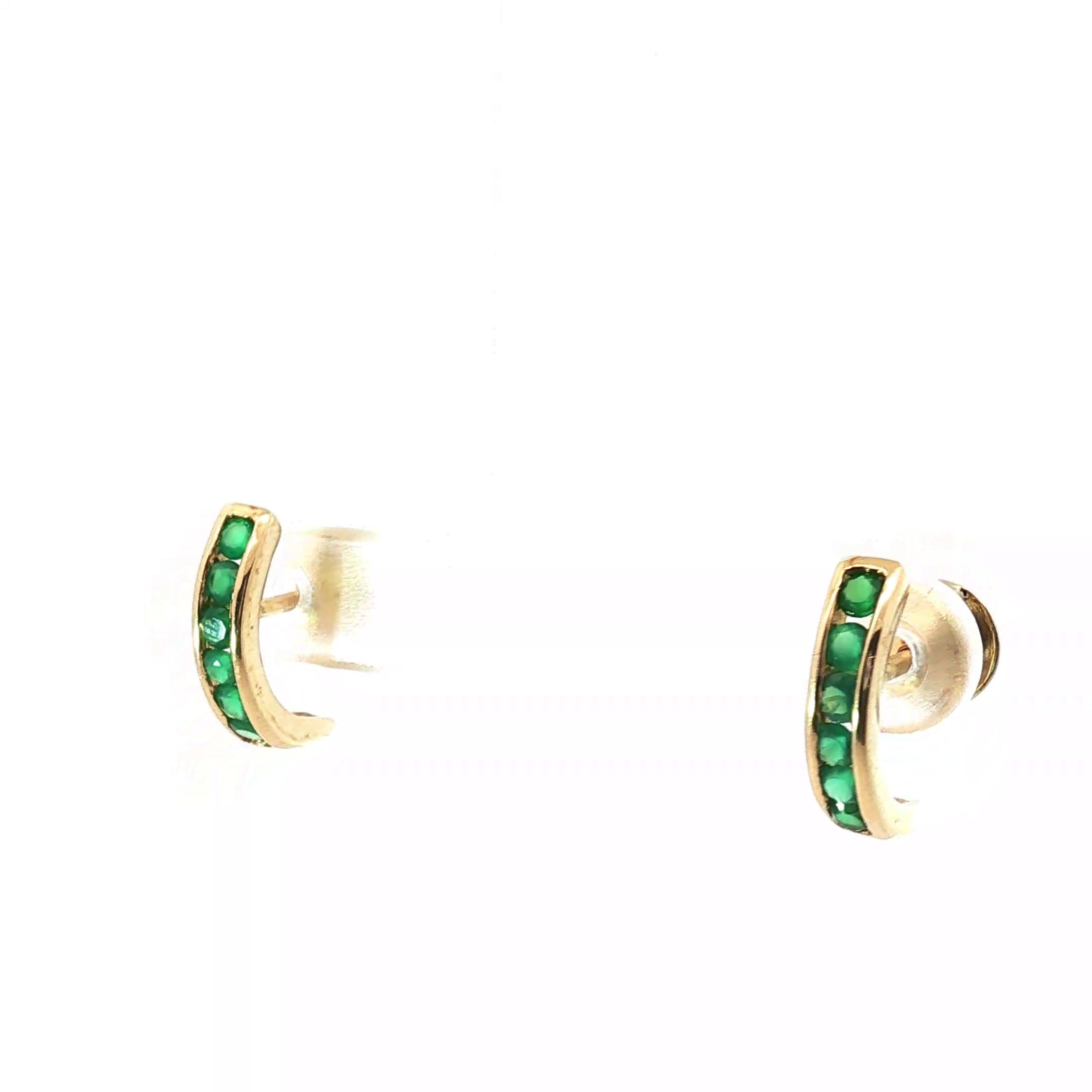 18k Yellow Gold .75ct Round AA Colombian Emerald Earrings