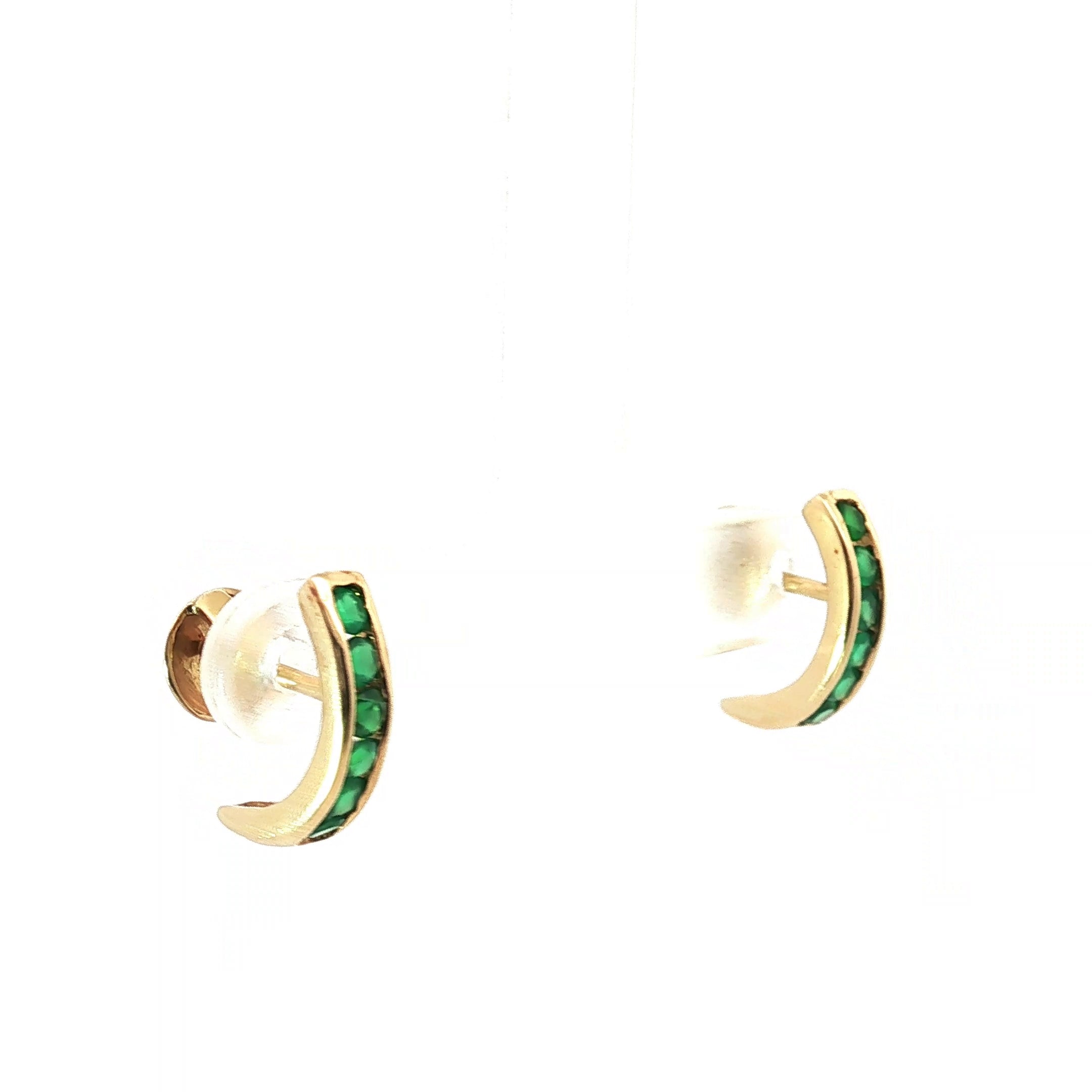 18k Yellow Gold .75ct Round AA Colombian Emerald Earrings
