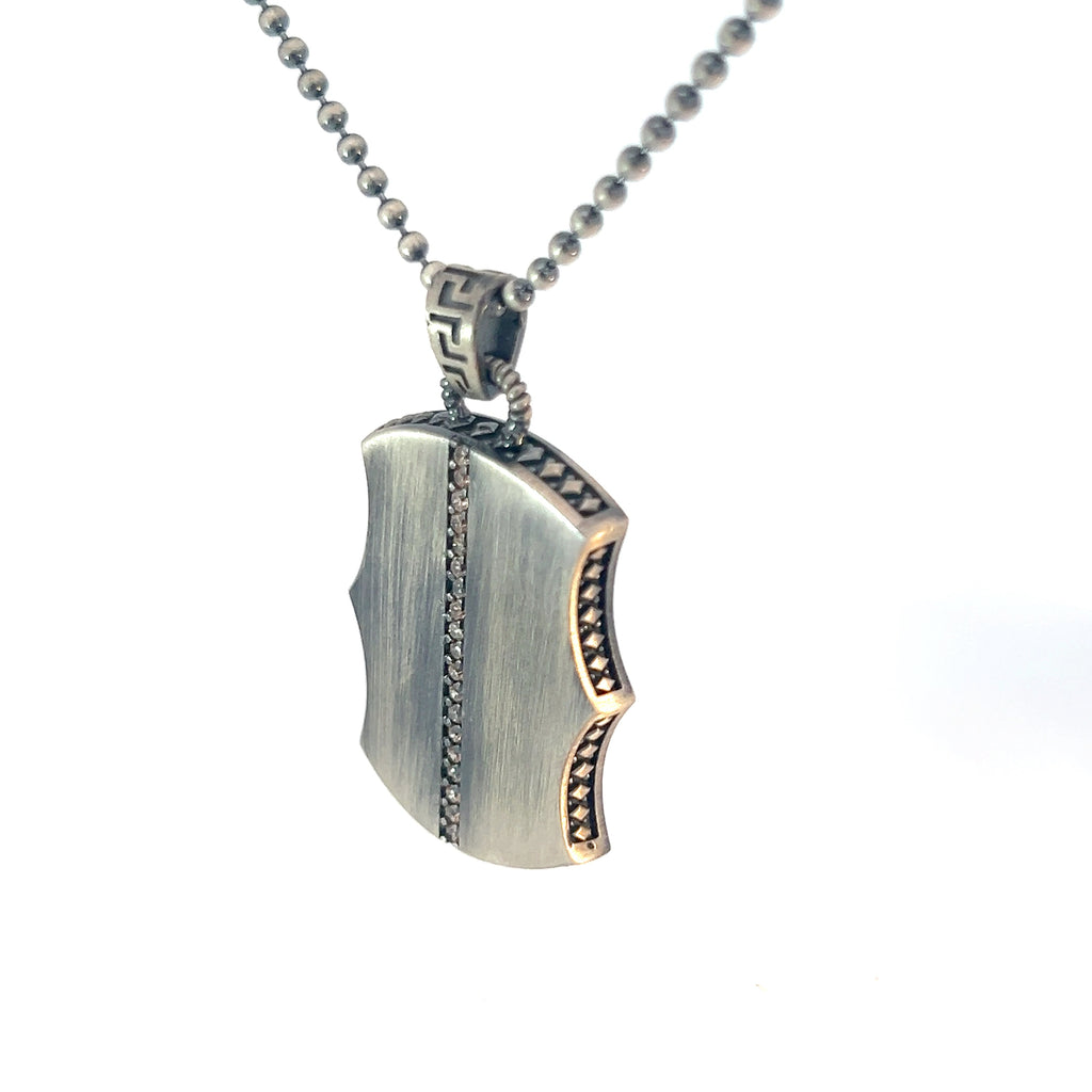 Sterling Silver 18.7 gram Beaded Necklace  / Warrior Shied Pedant with Chocolate Zirconium Stone