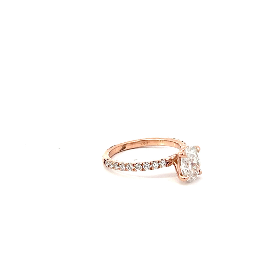 14k Rose Gold 1.37ct F I1 Oval Center Diamond/ .38ct G VS2 Round Diamond  Engagement Ring Certified By GIA # 5231520304