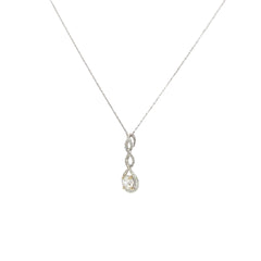 18k White Gold .50ct G SI1 Round Diamond Drop and along Halo .25ct G SI1  Round Diamond Solitaire Necklace