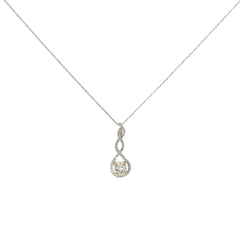 18k White Gold .50ct G SI1 Round Diamond Drop and along Halo .25ct G SI1  Round Diamond Solitaire Necklace