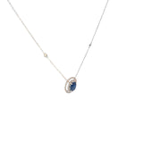 Ladies 14k white gold diamond and sapphire necklace