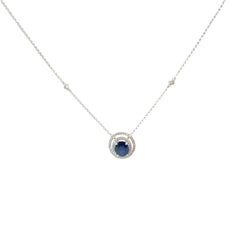 14k White Gold 1.80ct Oval  Sapphire and .35ct G VS2 Round Diamond Necklace