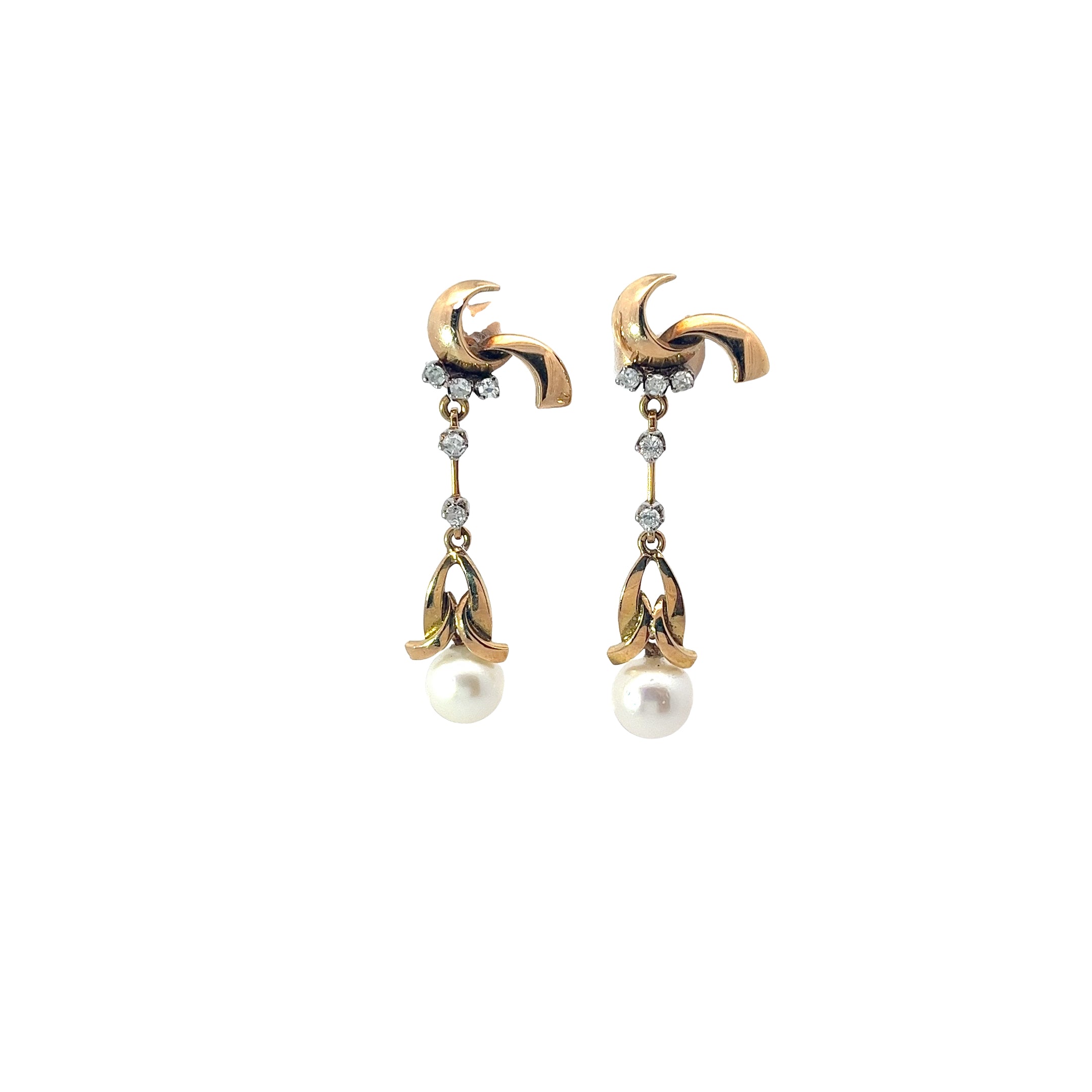 18k Yellow Gold .30ct G VS2 Round Diamond and Fresh Water White Pearl 8mm Drop Earrings