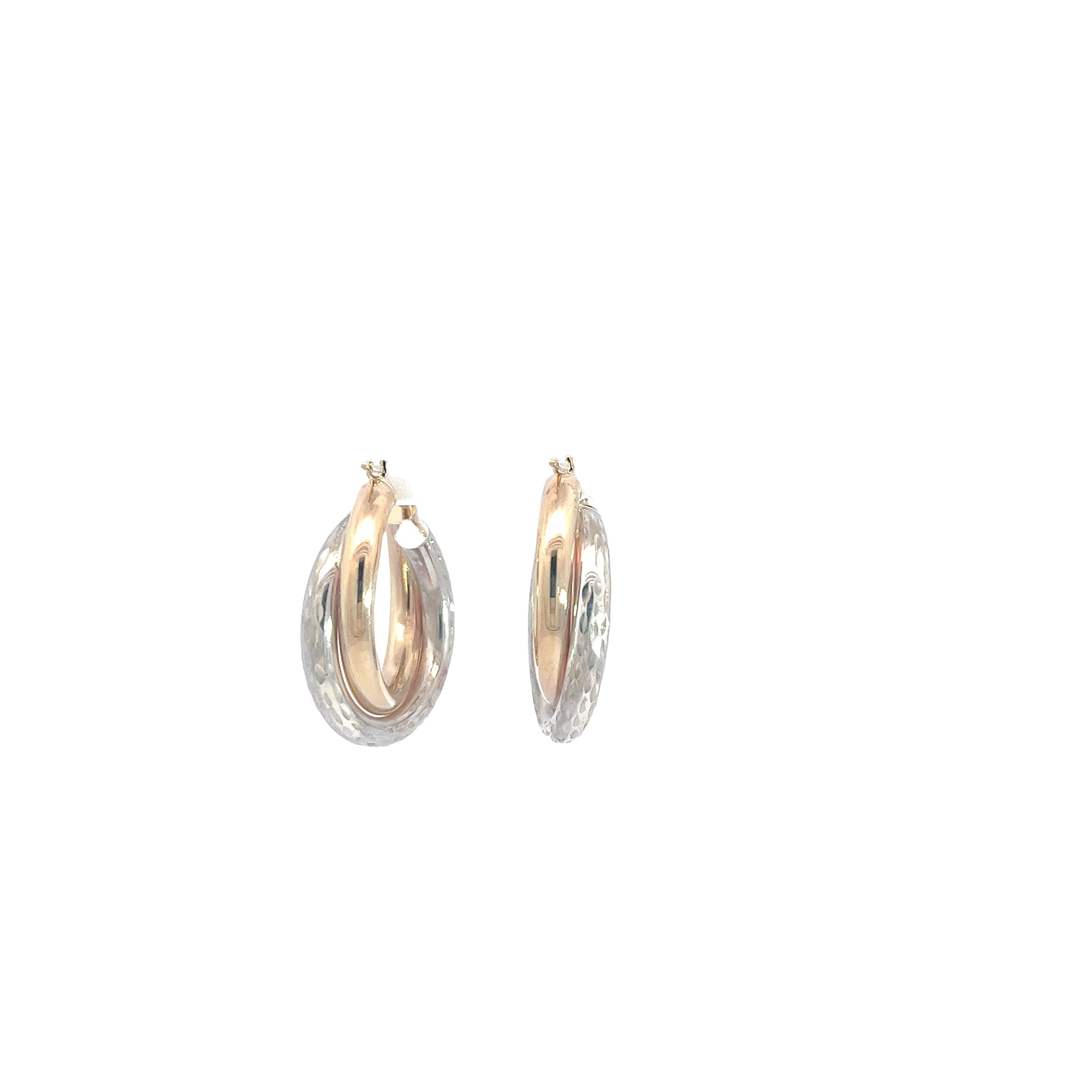 14K YELLOW GOLD AND STERLING SILVER 3.8 GRAM DOUBLE HOOPS 1 INCH