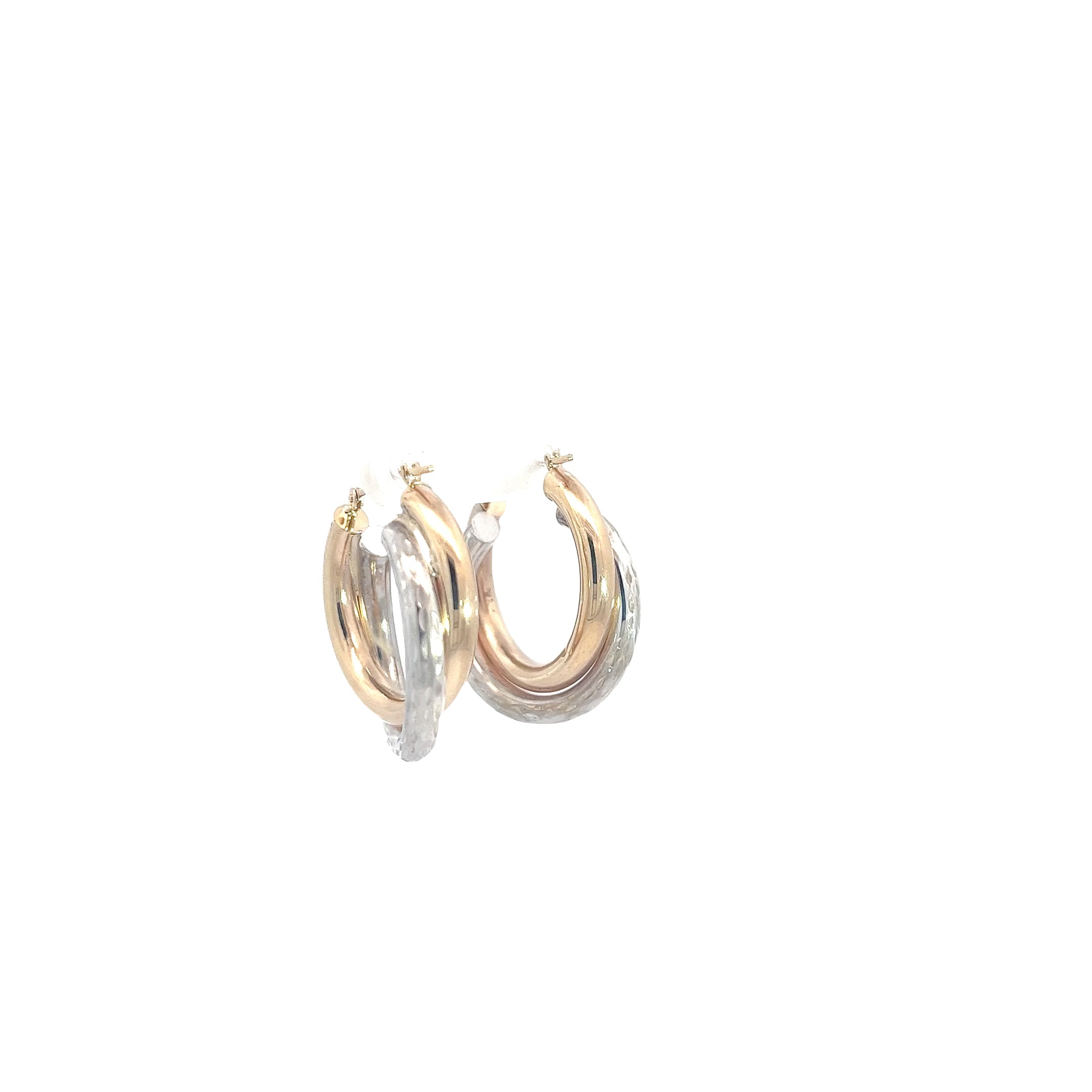 14K YELLOW GOLD AND STERLING SILVER 3.8 GRAM DOUBLE HOOPS 1 INCH