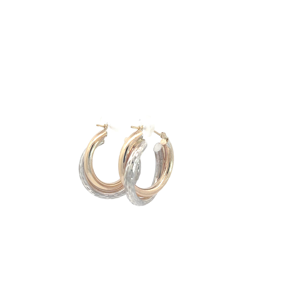 14K YELLOW GOLD AND STERLING SILVER 3.8 GRAM DOUBLE HOOPS 1 INCH