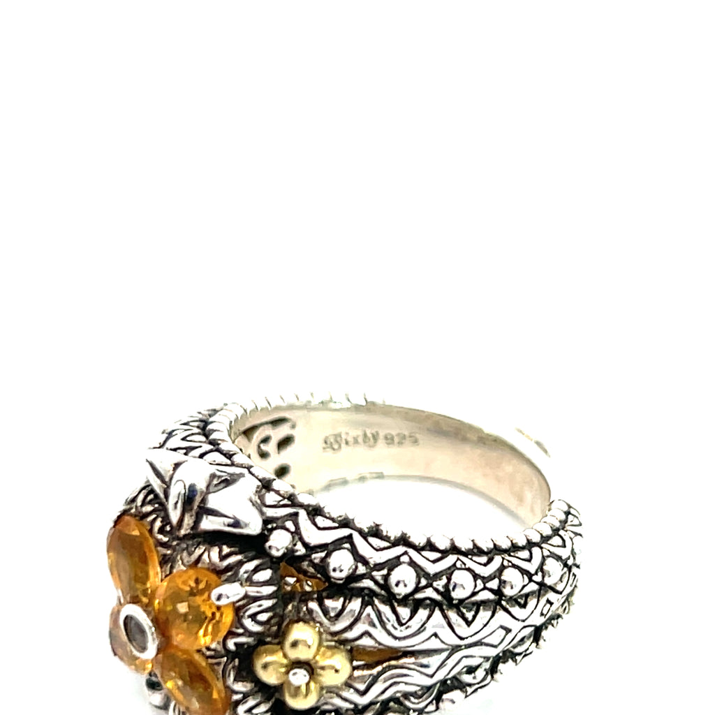 Pre-Loved Barbara Bixby 18k Yellow Gold / 925 Silver with Citrine Flower Design Ring