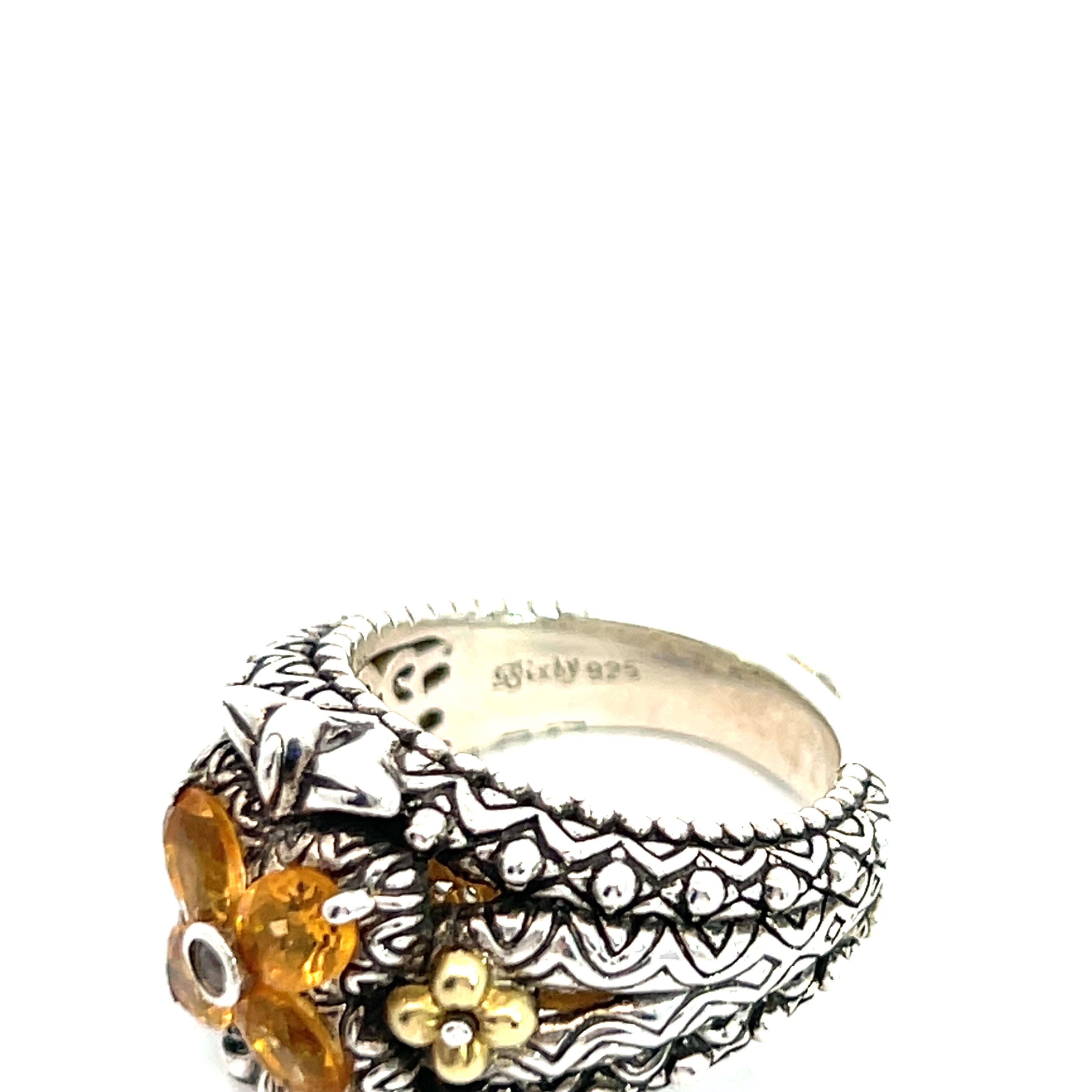 Pre-Loved Barbara Bixby 18k Yellow Gold / 925 Silver with Citrine Flower Design Ring
