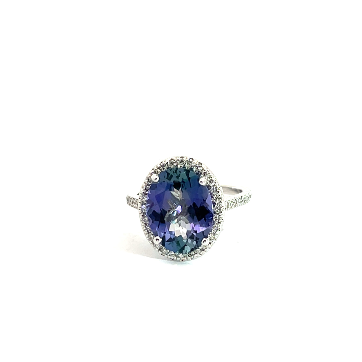 14k White Gold 3.85ct Oval Tanzanite/ .75ct  FVS2 Round Diamond Ring Certified By AGL #1089326