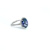 14k White Gold 3.85ct Oval Tanzanite/ .75ct  FVS2 Round Diamond Ring Certified By AGL #1089326