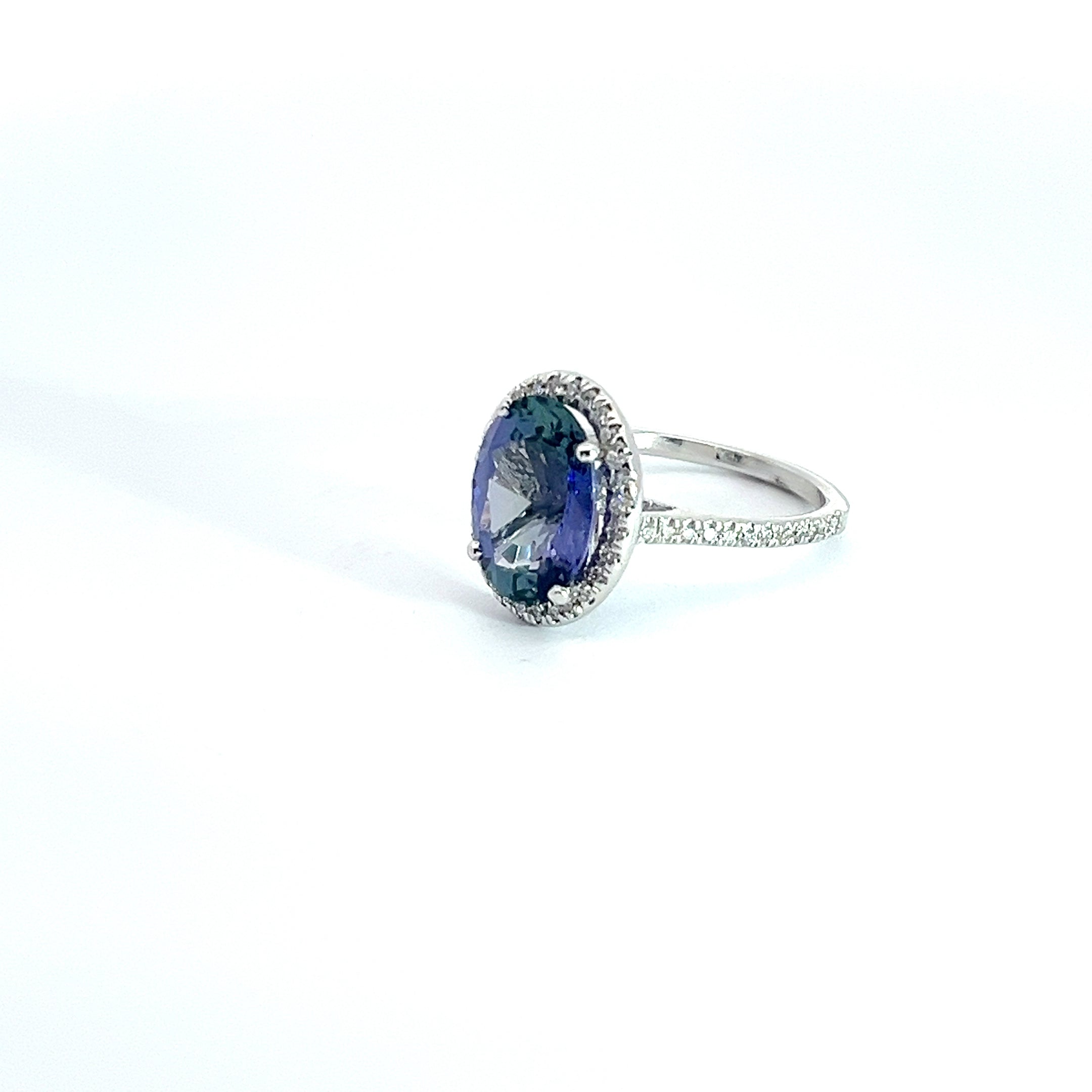 14k White Gold 3.85ct Oval Tanzanite/ .75ct  FVS2 Round Diamond Ring Certified By AGL #1089326