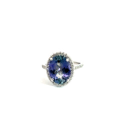 14k White Gold 3.85ct Oval Tanzanite/ .75ct  FVS2 Round Diamond Ring Certified By AGL #1089326