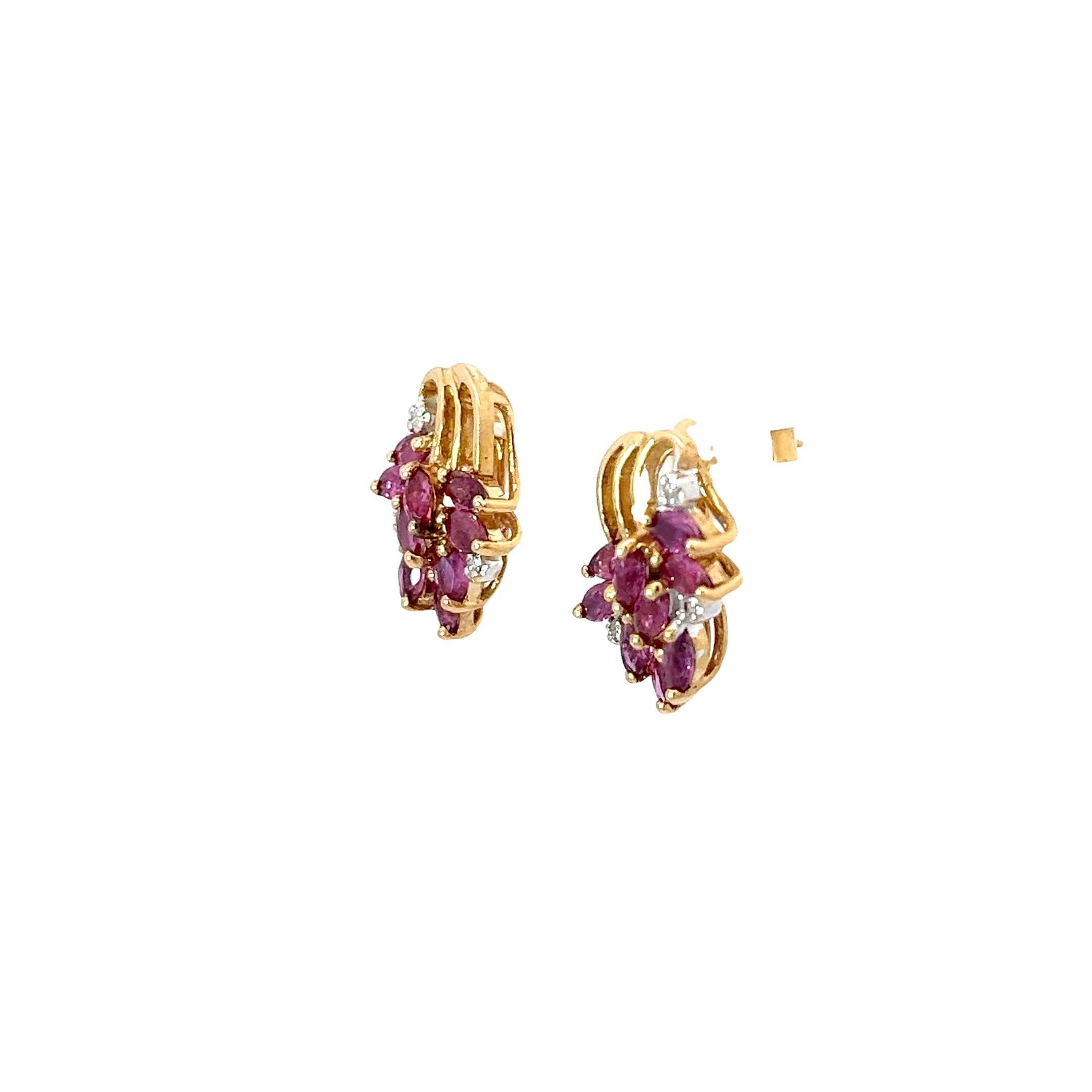 14k Yellow Gold 1.50 Ruby and Round Diamond Vintage Earrings