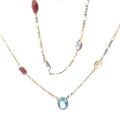 14k Yellow Gold Multi Shape/ Colors Garnet, Blue Topaz, Amethyst and Citrine/ Anklet/Bracelet 9 1/2 and Figaro Necklace 15.2 Gram 30"inch