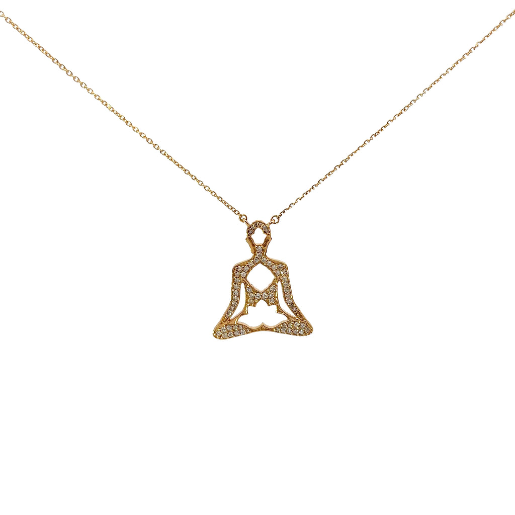 14k Yellow Gold .34ct G VS2 Round Diamond Buddha and Lotus Flower Necklace