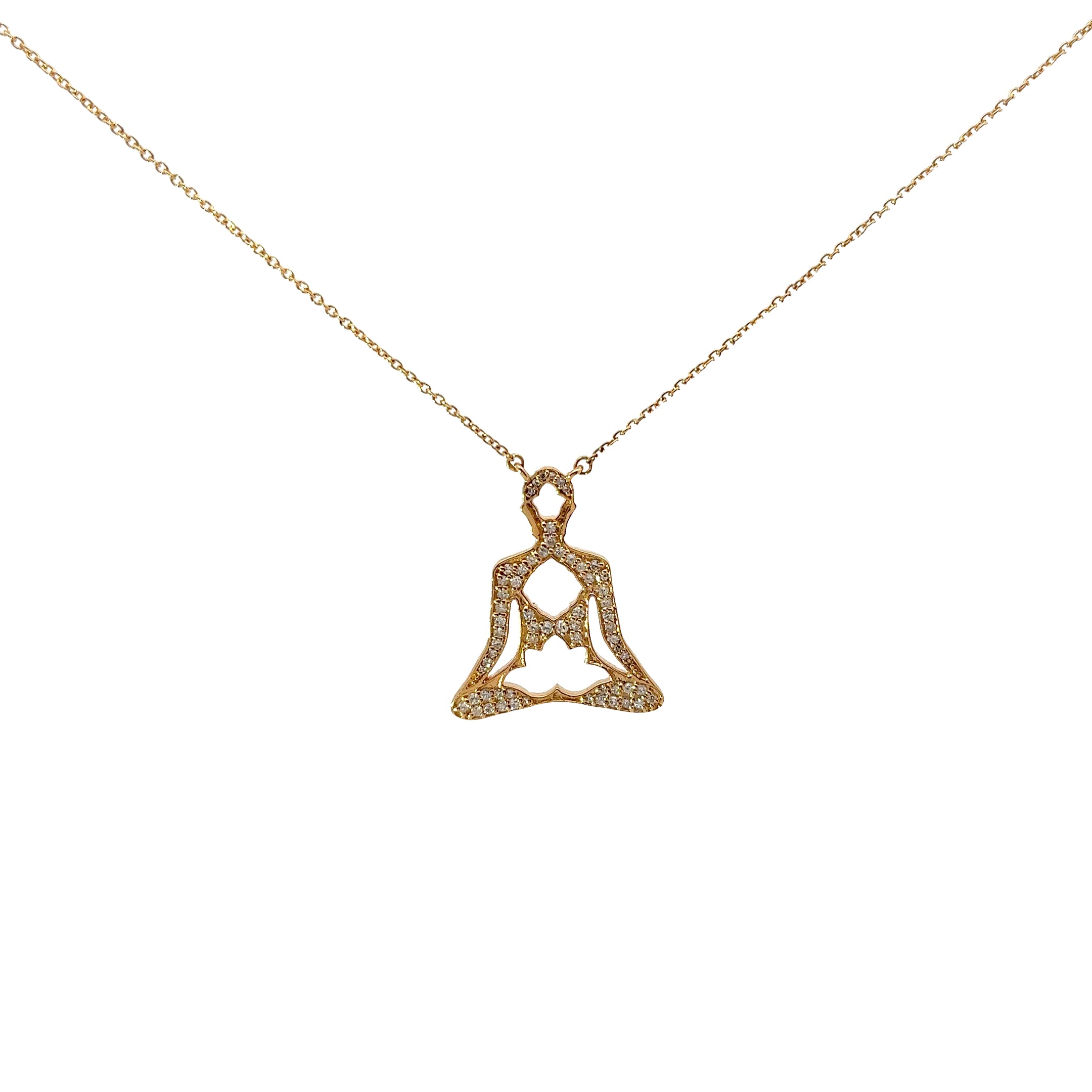 14k Yellow Gold .34ct G VS2 Round Diamond Buddha and Lotus Flower Necklace