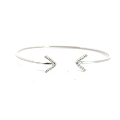 14k White Gold Arrow Round Diamond Pave Bangle Bracelet