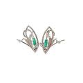 18k White Gold .30ct  Baguette Colombian Emerald /.30ct G SI1 Round Diamond Vintage Earrings