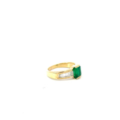 18k Yellow Gold 1.38ct Emerald/ 1.20ct G VS2 Baguette Ring