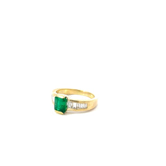 18k Yellow Gold 1.38ct Emerald/ 1.20ct G VS2 Baguette Ring