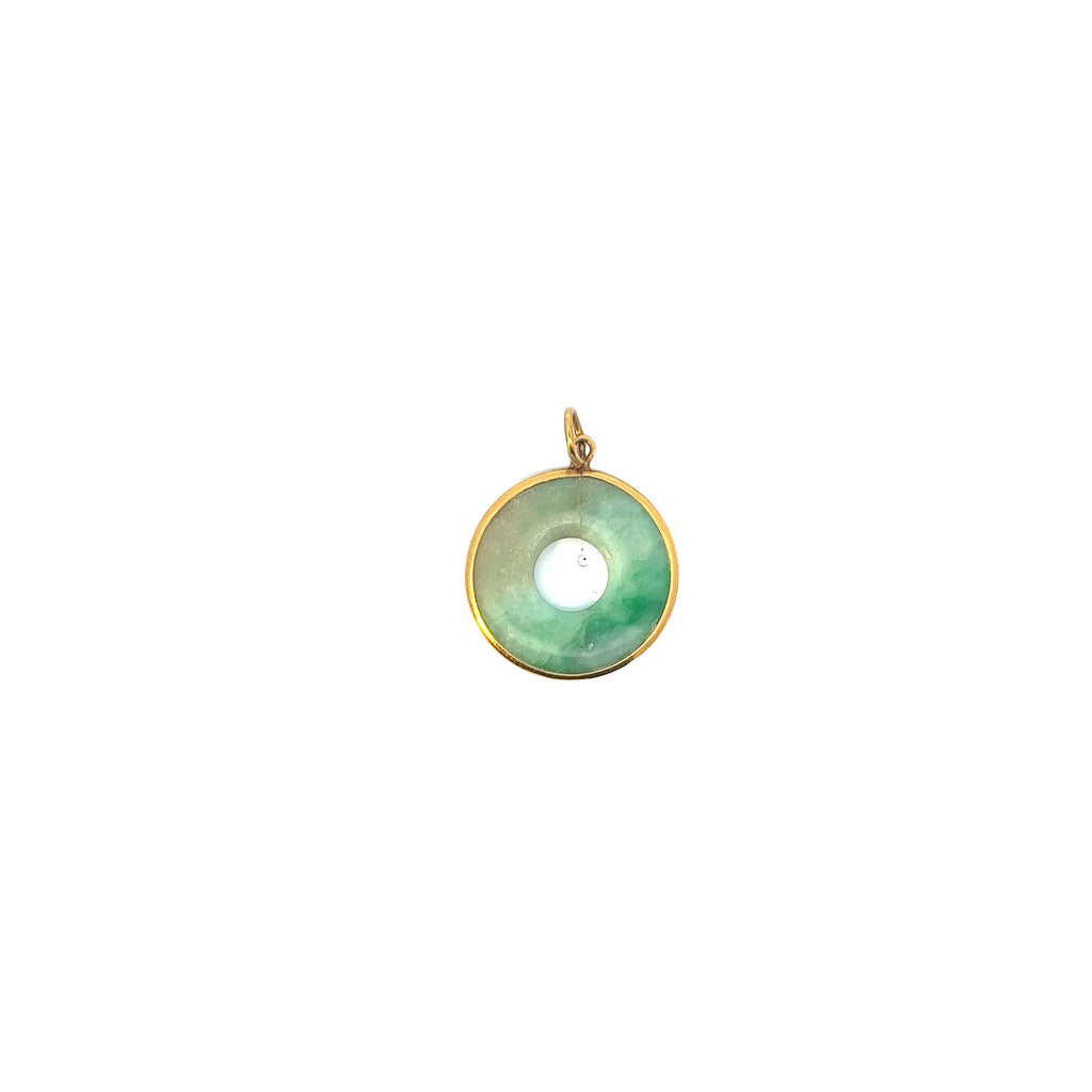 24k Yellow Gold Green Jade Circle Pendant