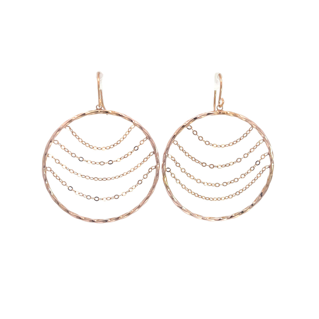 14K ROSE GOLD ROUND DANGLE EARRING  WITH CHAIN 1.8 GRAM 1 1/2 1.8 gram