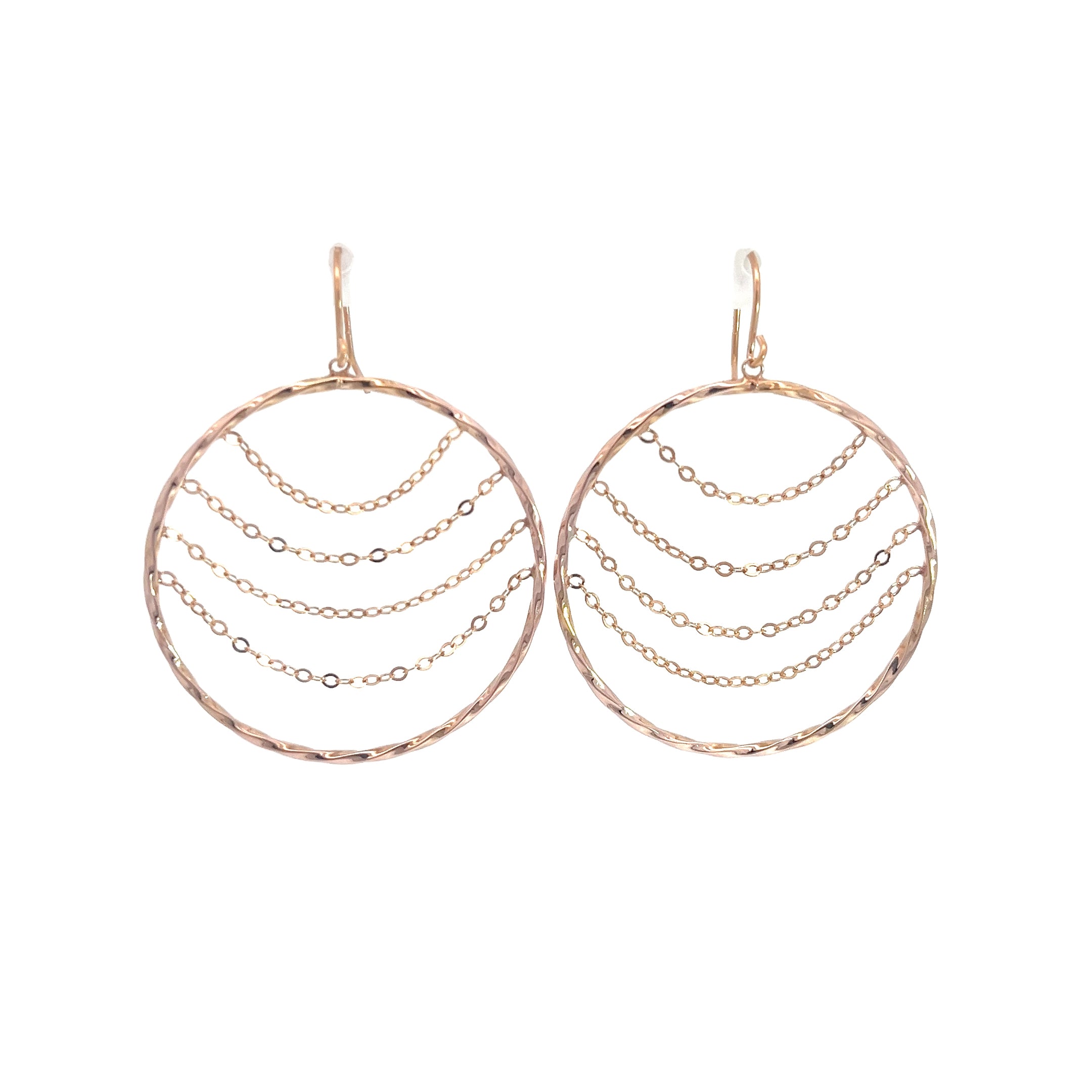 14K ROSE GOLD ROUND DANGLE EARRING  WITH CHAIN 1.8 GRAM 1 1/2 1.8 gram