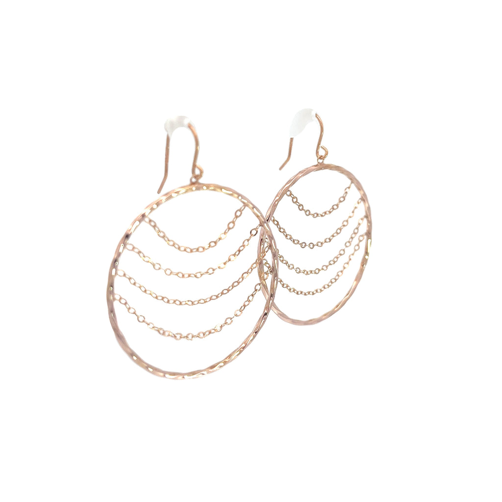 14K ROSE GOLD ROUND DANGLE EARRING  WITH CHAIN 1.8 GRAM 1 1/2 1.8 gram