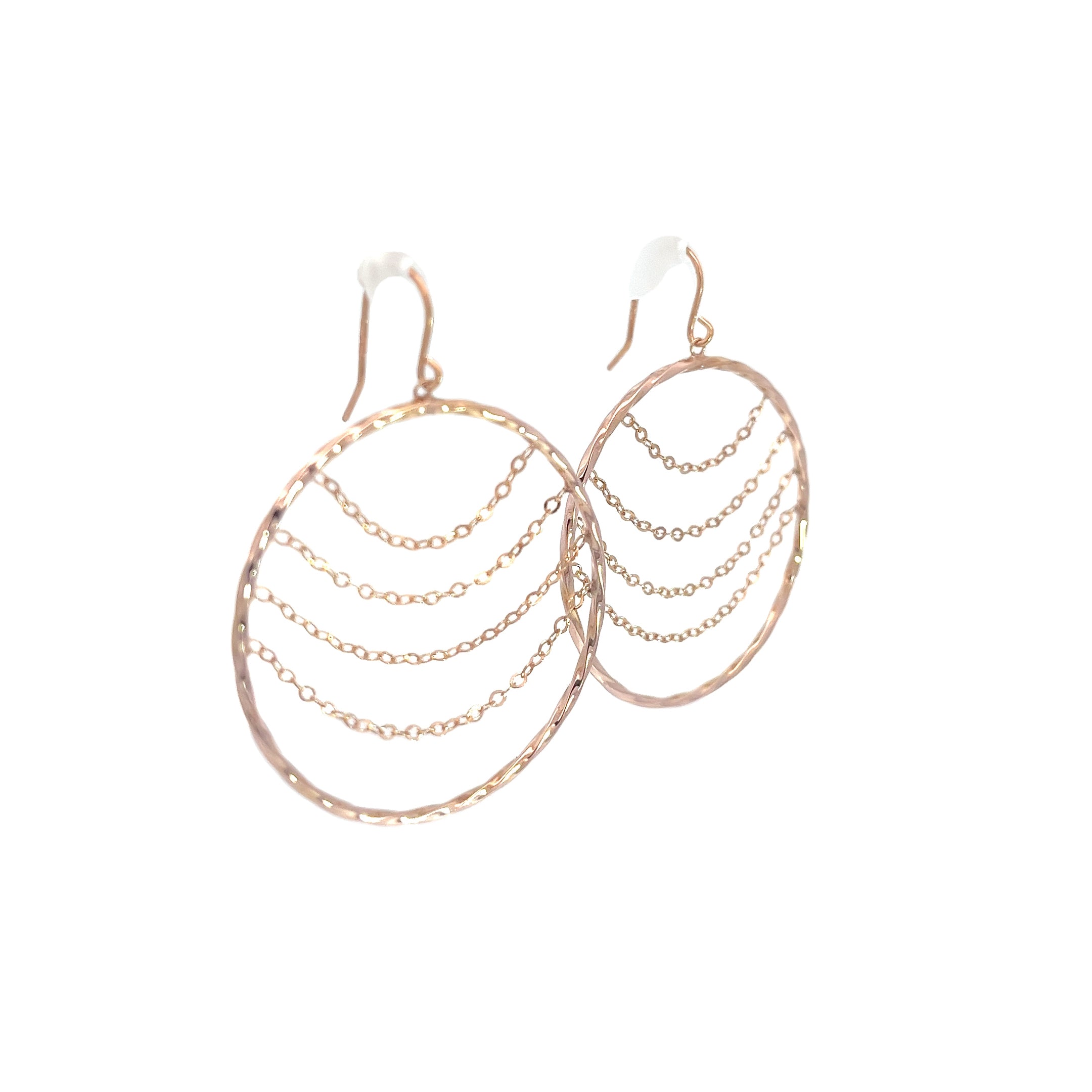 14K ROSE GOLD ROUND DANGLE EARRING  WITH CHAIN 1.8 GRAM 1 1/2 1.8 gram