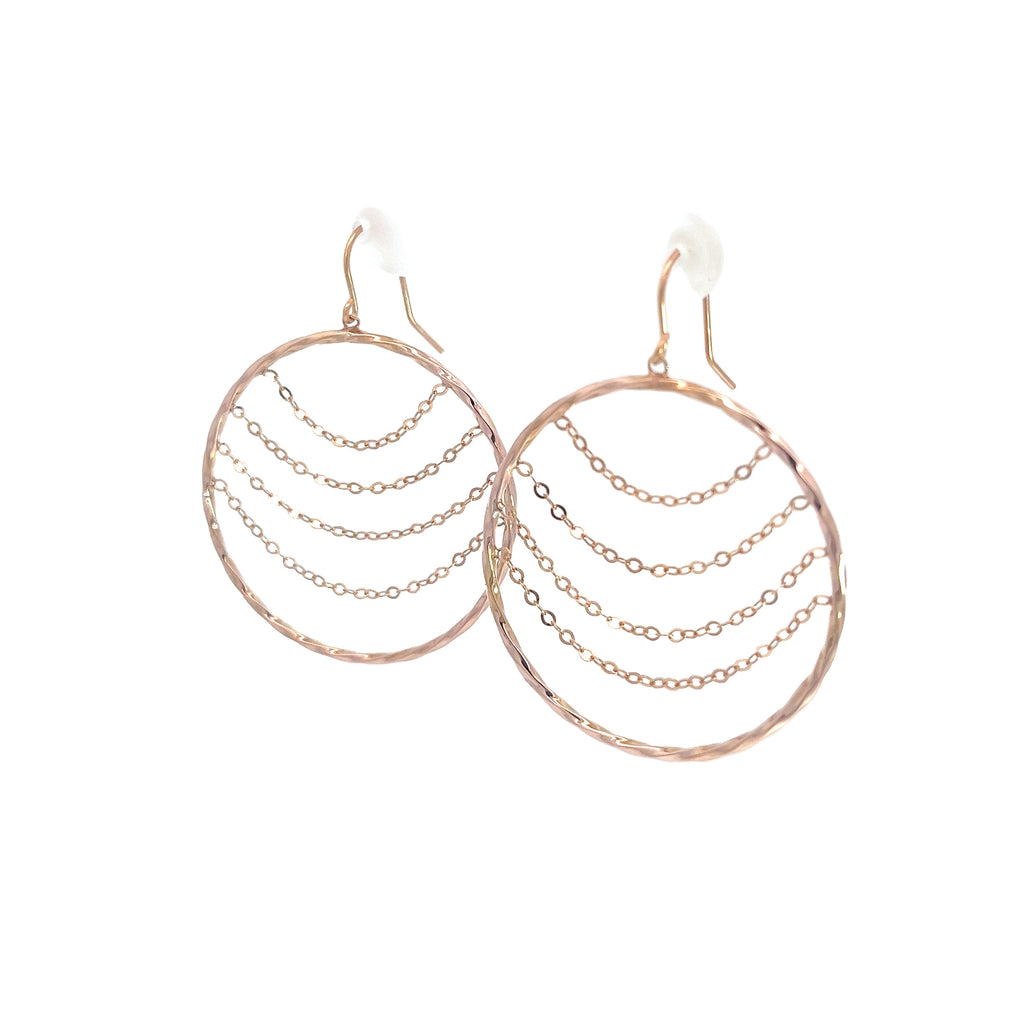 14K ROSE GOLD ROUND DANGLE EARRING  WITH CHAIN 1.8 GRAM 1 1/2 1.8 gram