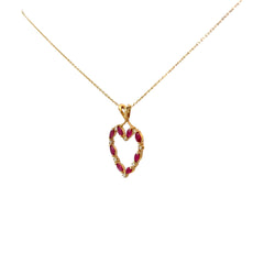 14k Yellow Gold .85ct Marquise Shape Ruby and .15ct G SI1  Round Diamond Heart Necklace