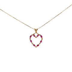 14k Yellow Gold .85ct Marquise Shape Ruby and .15ct G SI1  Round Diamond Heart Necklace