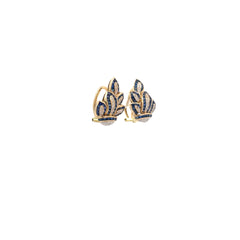 18k Yellow Gold 1ct Channel Set Princess Cut Blue Sapphire and .25ct F VS2 Round Diamond Leaf Earrings