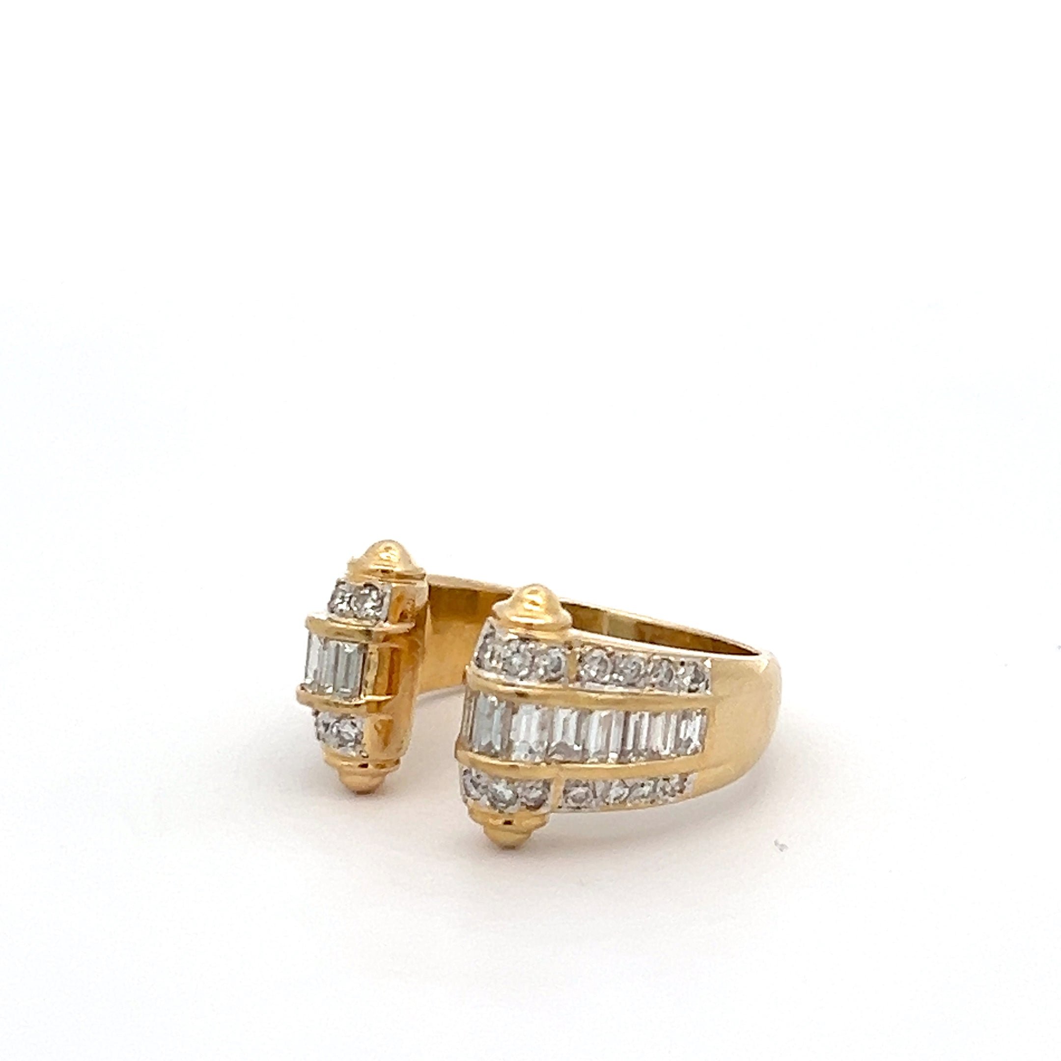 18k Yellow Gold 1.50ct E VS2 Baguette and Round Diamond Pave Set Open Ring