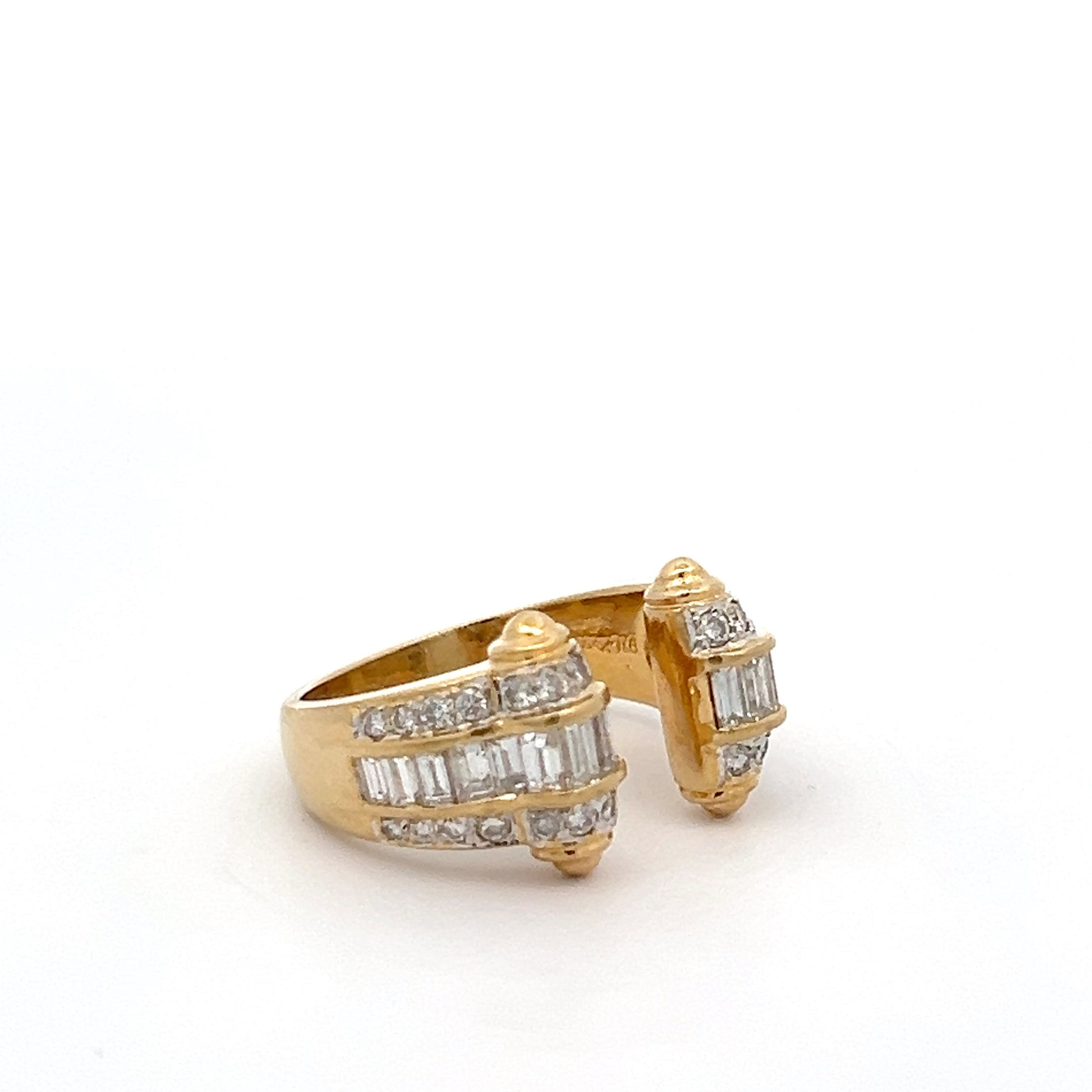 18k Yellow Gold 1.50ct E VS2 Baguette and Round Diamond Pave Set Open Ring