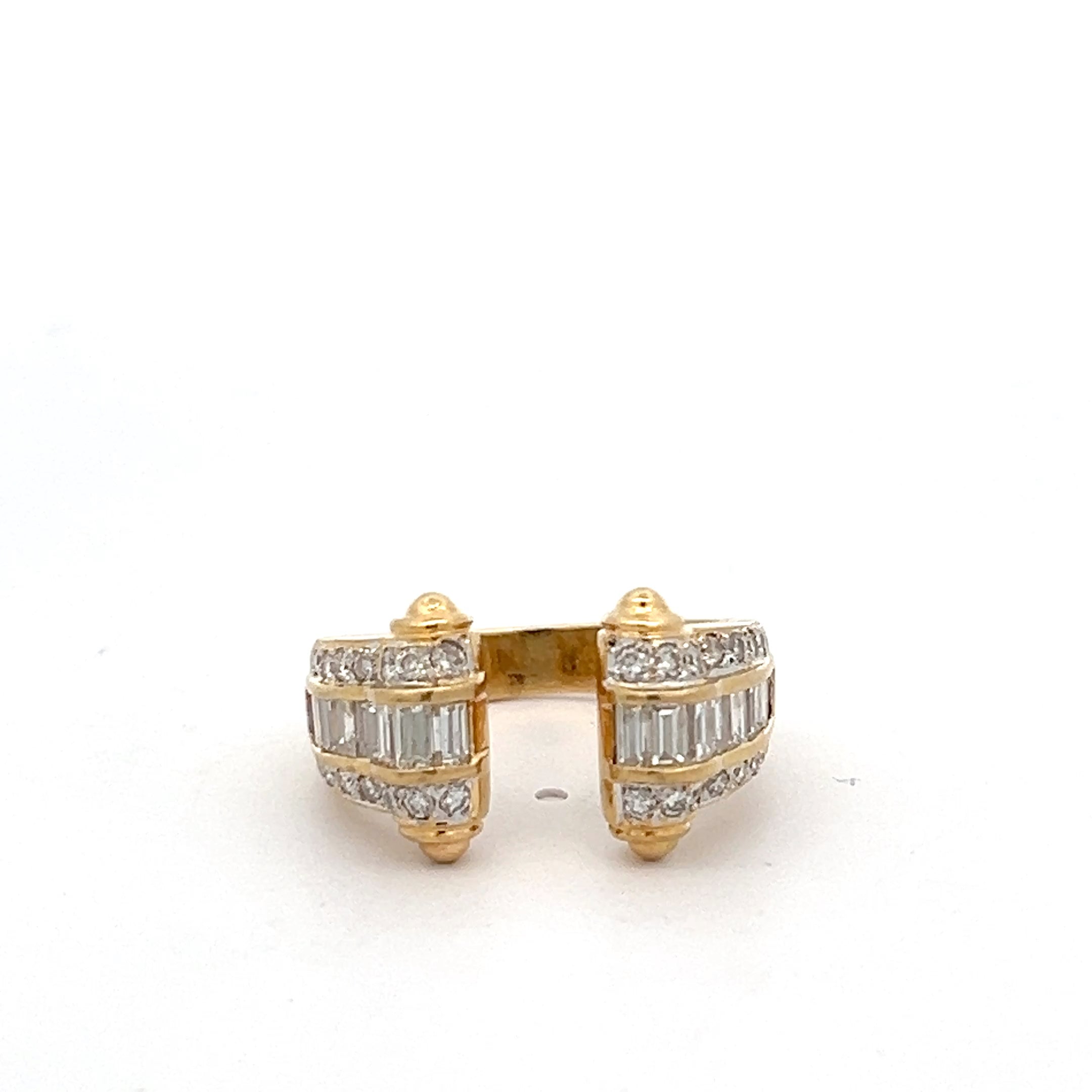18k Yellow Gold 1.50ct E VS2 Baguette and Round Diamond Pave Set Open Ring